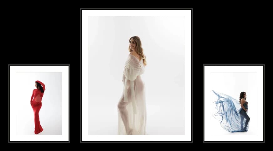 One 20×24 and two 11×14 framed prints, laid out as they would hang